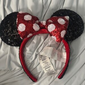 Disney Sequin Minnie Mouse Ear Headband with Red Polka Dot Bow